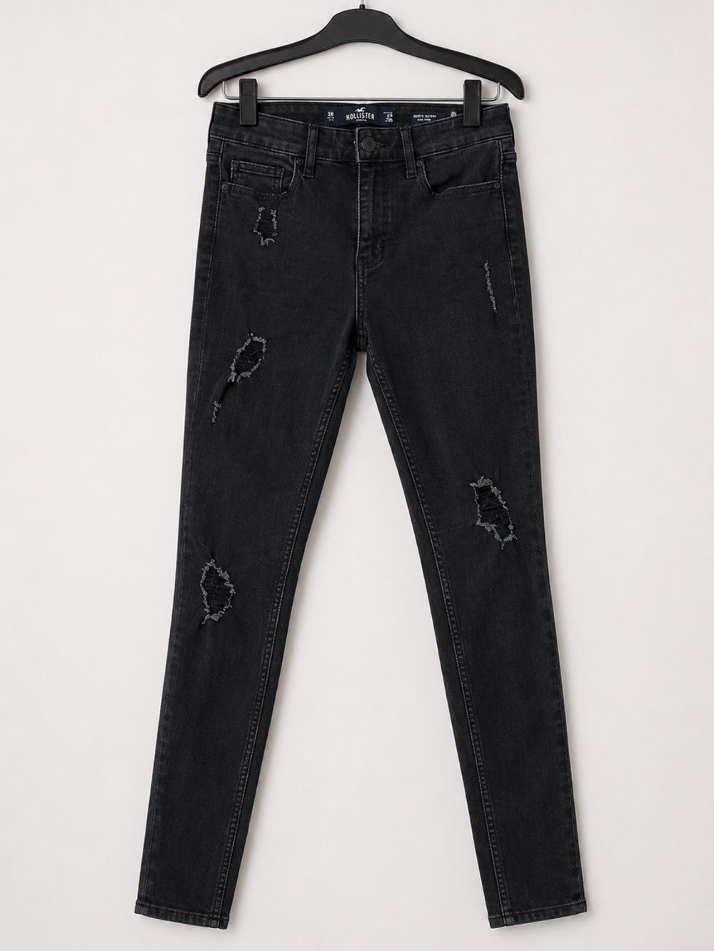 Hollister Womens Black Ripped High Rise Super Skinny Stretch Jeans Size 0R 24x30